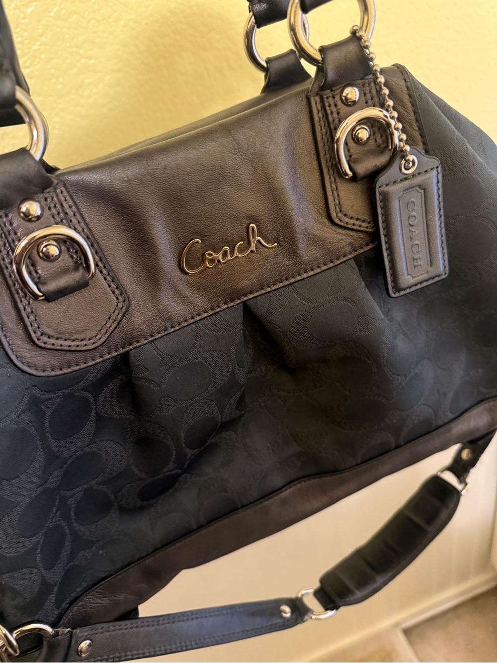 Vintage Coach Black Signature Satchel Bag